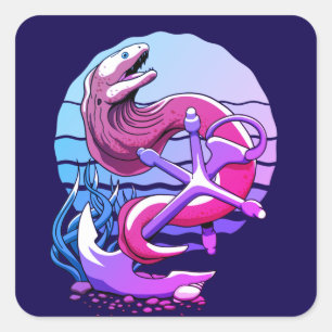 Moray Eel and Anchor Square Sticker