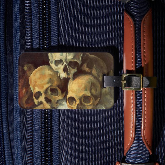 Morbid Creepy Skulls Vintage Halloween Luggage Tag (Front Insitu 4)