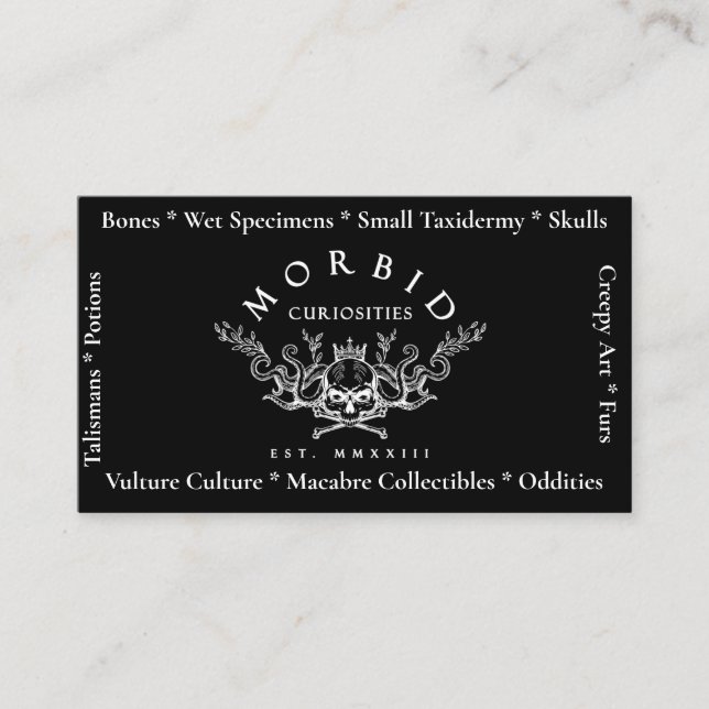 Morbid Curiosity Skull Business Card Macabre  (Front)