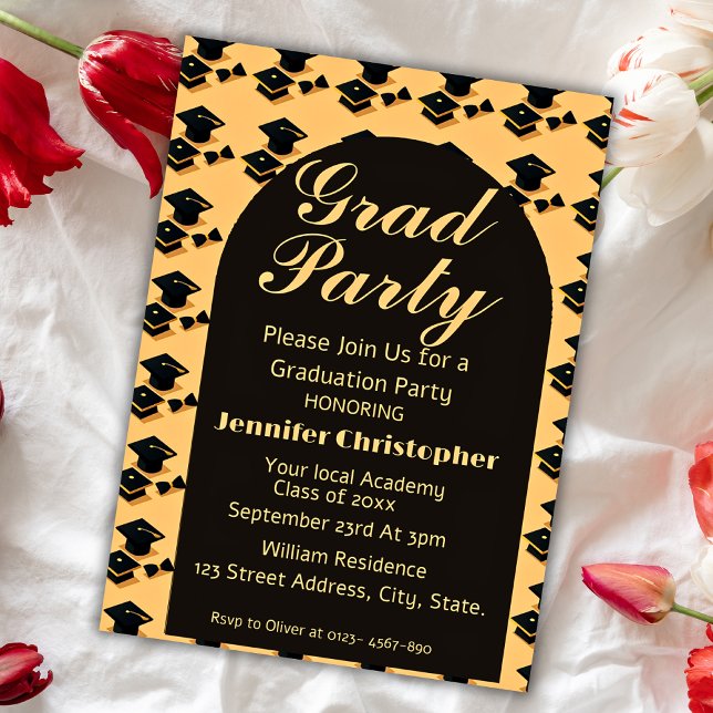 Mordern Elegant yellow & Black Arch Graduation Invitation (Creator Uploaded)