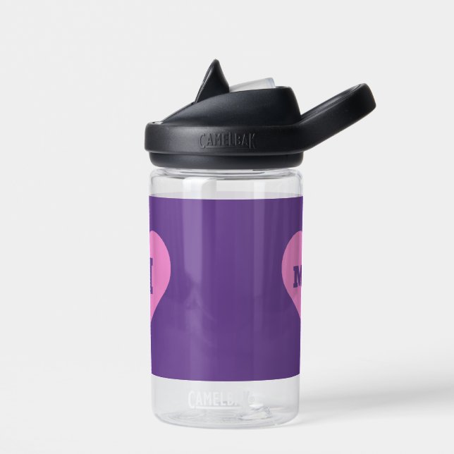 Mordern Purple Heart Pink Monogram Kids School  Water Bottle (Left)