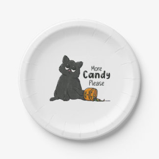 More Candy Please Halloween Black Cat Paper Plate