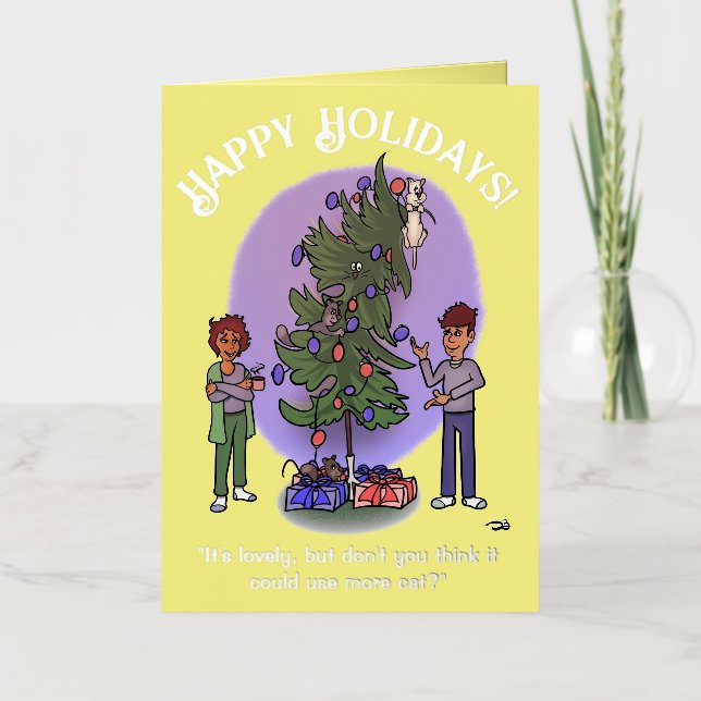 More Cat Christmas Folded Yellow Foil Card (Front)