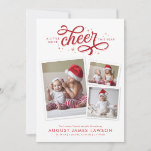 More Cheer Christmas Birth Announcement Holiday