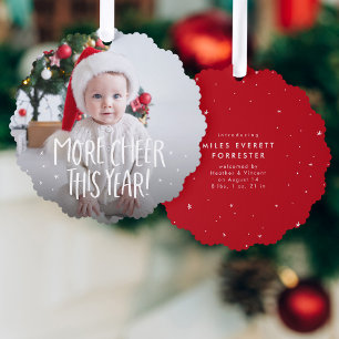 More cheer fun cute red first Christmas photo Tree Decoration Card