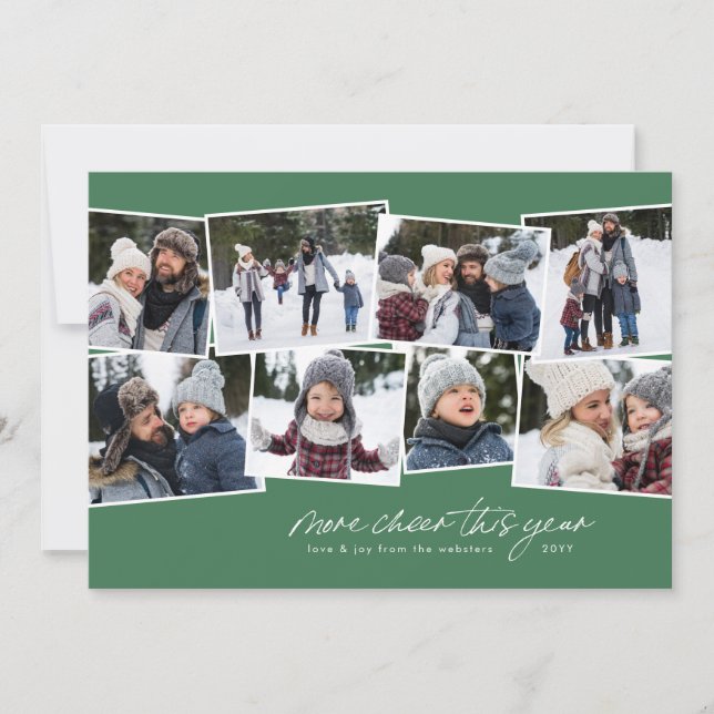 More cheer this year 8-photo collage green holiday card (Front)