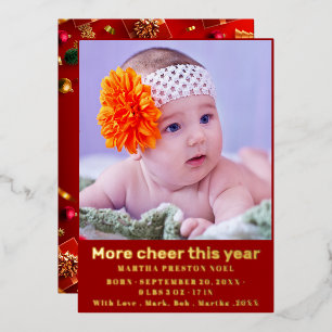 More cheer this year cute 2 photo red Christmas Foil Holiday Card