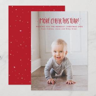 More cheer this year cute one photo red Christmas  Holiday Card