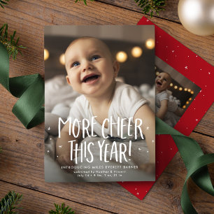 More cheer this year cute two photo red Christmas Holiday Card