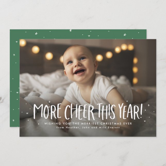 More cheer this year green one photo Christmas Holiday Card (Front/Back)