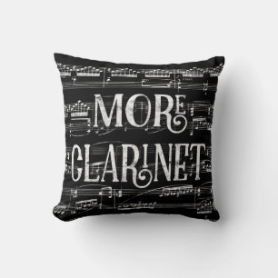 More Clarinet Chalkboard - Black White Music Cushion