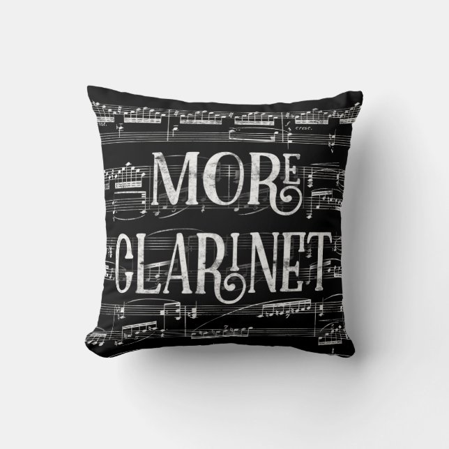 More Clarinet Chalkboard - Black White Music Cushion (Front)