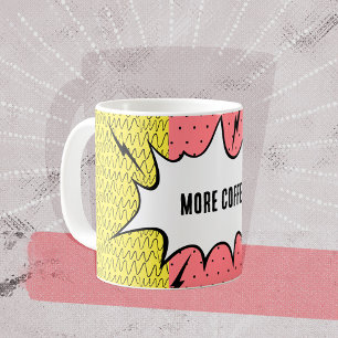 More Coffee! Comic Art Doodle Yellow Pink Pattern Coffee Mug