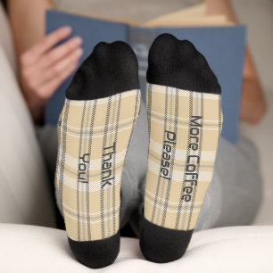More Coffee Please Plaid Alabaster Crew Socks