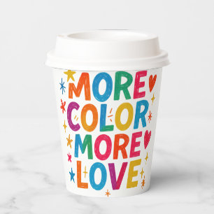 More Colour More Love Playful Rainbow Typography Paper Cups