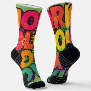 More Colour More Love Playful Typography Design Socks