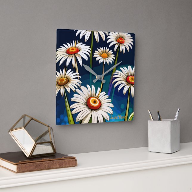 More Daisies: Floral Fun and Joy Square Wall Clock (Office)