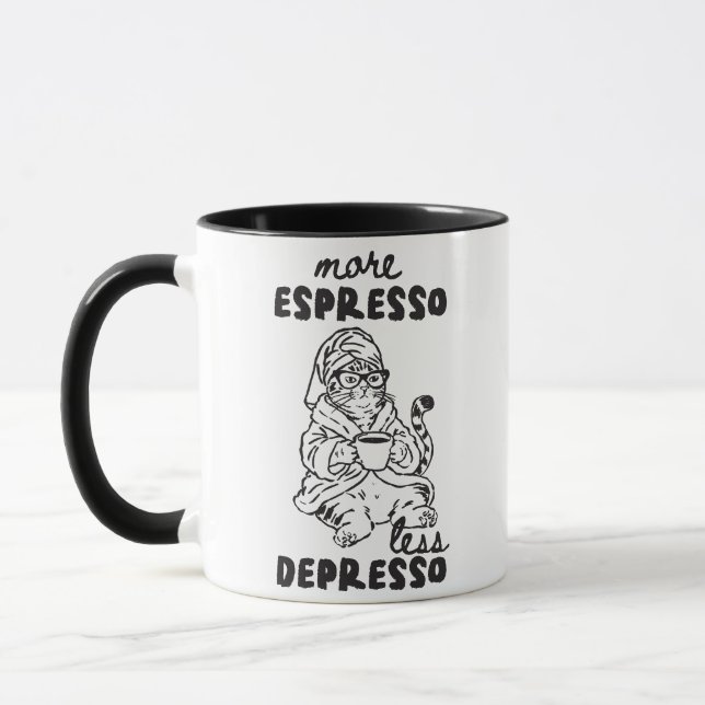 More Espresso Less Depresso Cat Coffee Mug (Left)