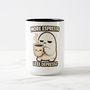 More Espresso Less Depresso Cute Coffee Character Two-Tone Coffee Mug