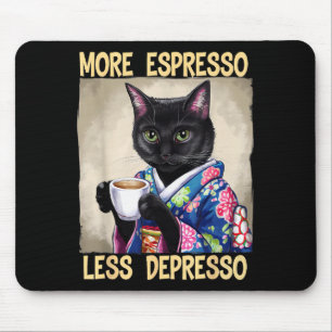 More Espresso Less Depresso Japanese Art Funny Cat Mouse Pad