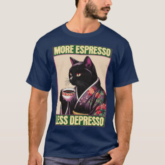 More Espresso Less Depresso Meme Funny Coffee Cat  T-Shirt