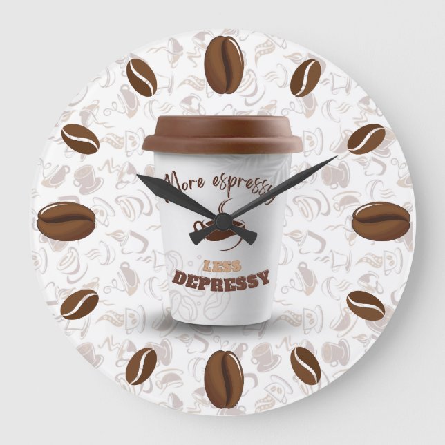 More espressy less depressy | coffee beans  large clock (Front)