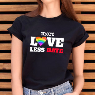 More Love Less Hate Bold Rainbow Heart on Black T-Shirt