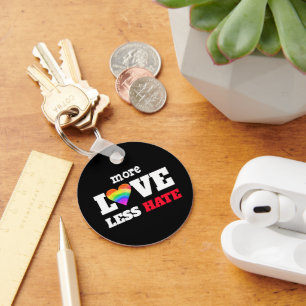 More Love Less Hate Graphic Rainbow Heart on Black Key Ring