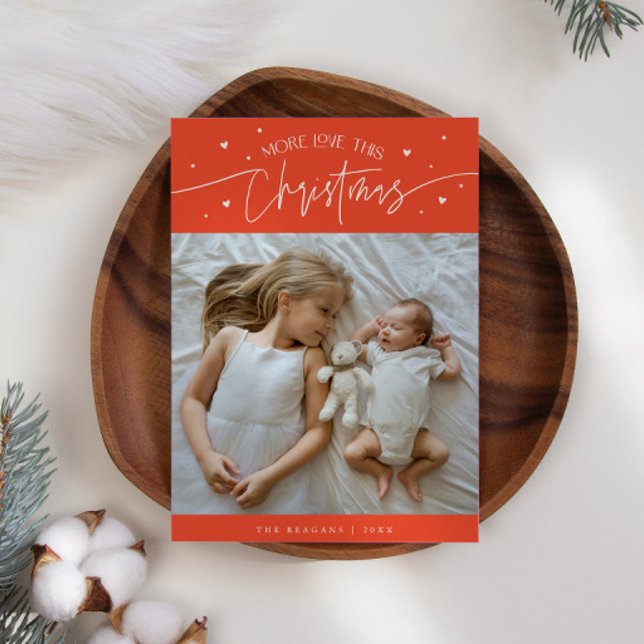 More Love This Christmas Red Photo Birth Announcement (Creator Uploaded)