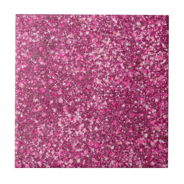 More Mellow Magenta Pink Colour Faux Glitter Ceramic Tile (Front)