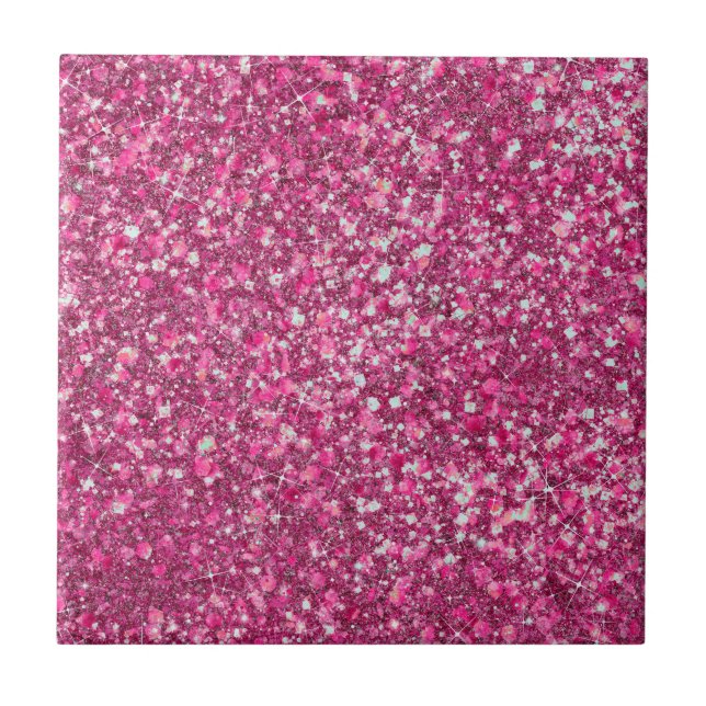 More Mellow Magenta Pink Colour Faux Glitter Ceramic Tile (Front)