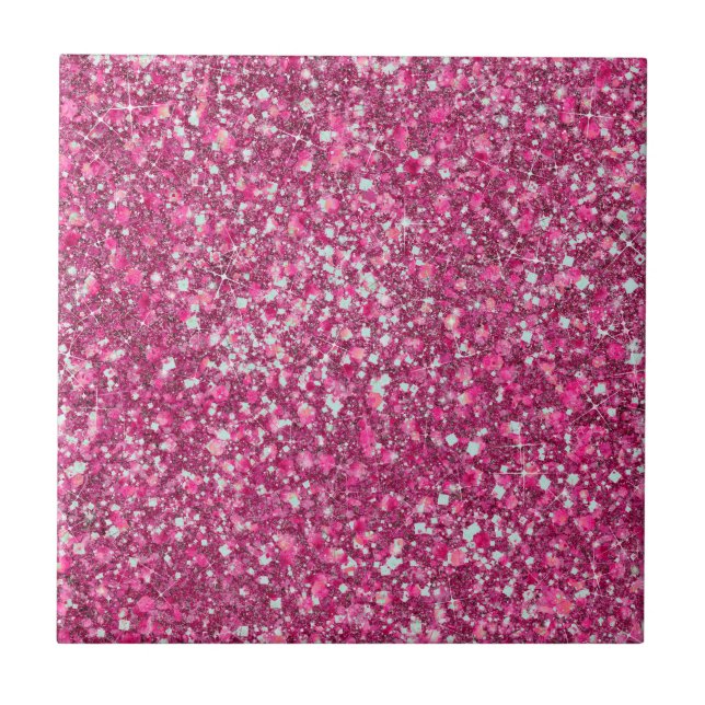 More Mellow Magenta Pink Colour Faux Glitter Ceramic Tile (Front)