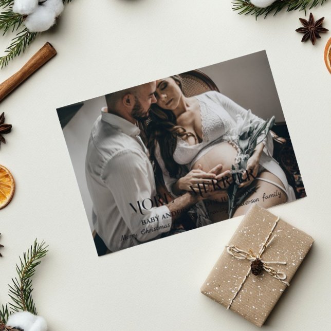 More + Merrier Christmas Pregnancy Holiday Photo Invitation (Creator Uploaded)