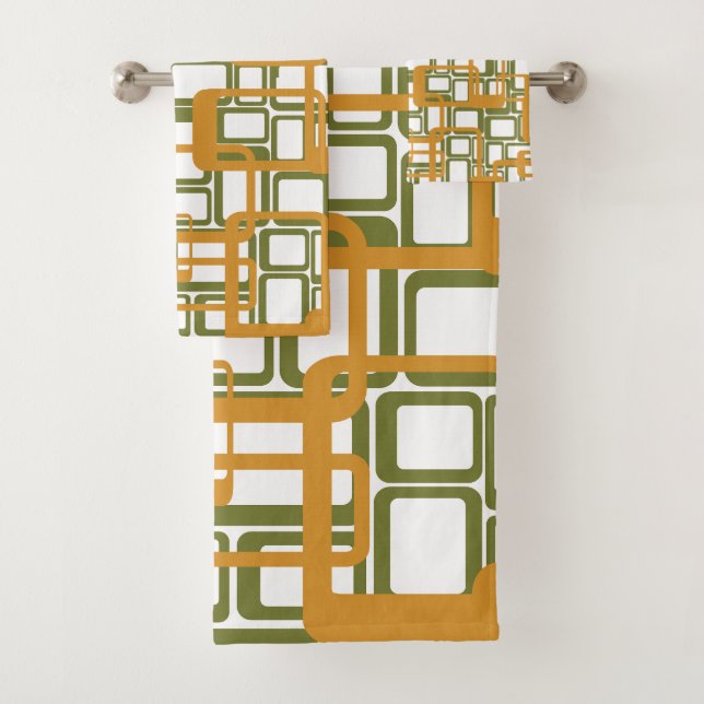 More Open Mid-Century Modern Rectangles Again  Bath Towel Set (Insitu)