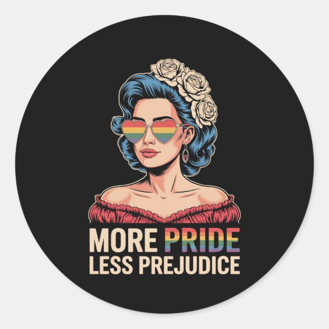 More Pride Less Prejudice LGBTQ Pride Ally Rainbow Classic Round Sticker (Front)