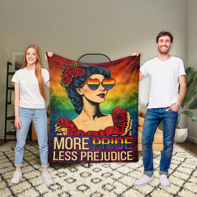 More Pride Less Prejudice Pride Month LGBTQ Fleece Blanket (Creator Uploaded)