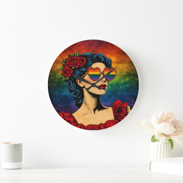 More Pride Less Prejudice Pride Month LGBTQ Large Clock (Home)