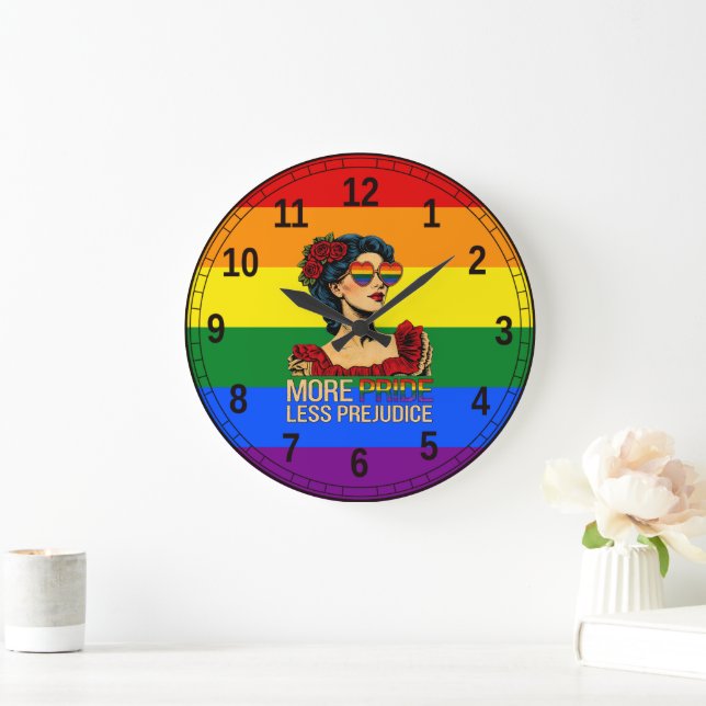 More Pride Less Prejudice Pride Month LGBTQ Large Clock (Home)