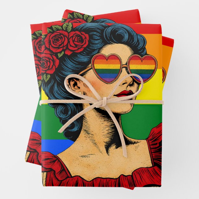More Pride Less Prejudice Pride Month LGBTQ Wrapping Paper Sheet (In situ)