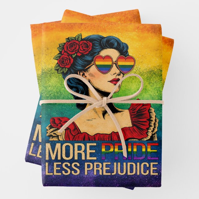 More Pride Less Prejudice Pride Month LGBTQ Wrapping Paper Sheet (In situ)