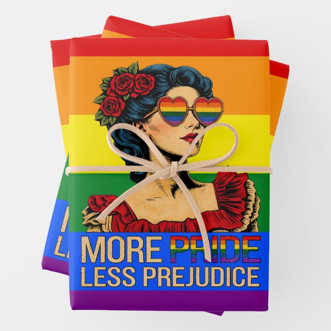 More Pride Less Prejudice Pride Month LGBTQ Wrapping Paper Sheet (In situ)