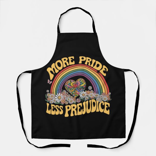 More Pride Less Prejudice Retro Rainbow Pride LGBT Apron (Front)