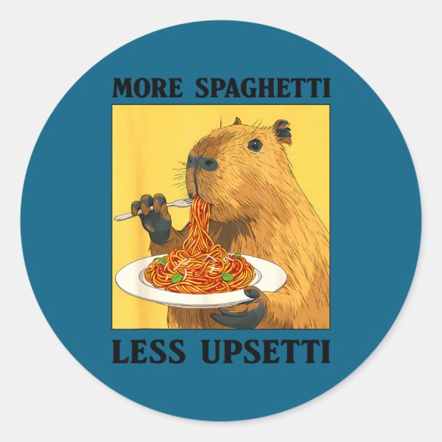 More Spaghetti Less Upsetti Capybara Classic Round Sticker (Front)