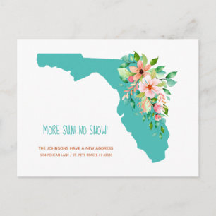 More Sun No Snow New Address Florida Map Announcement Postcard