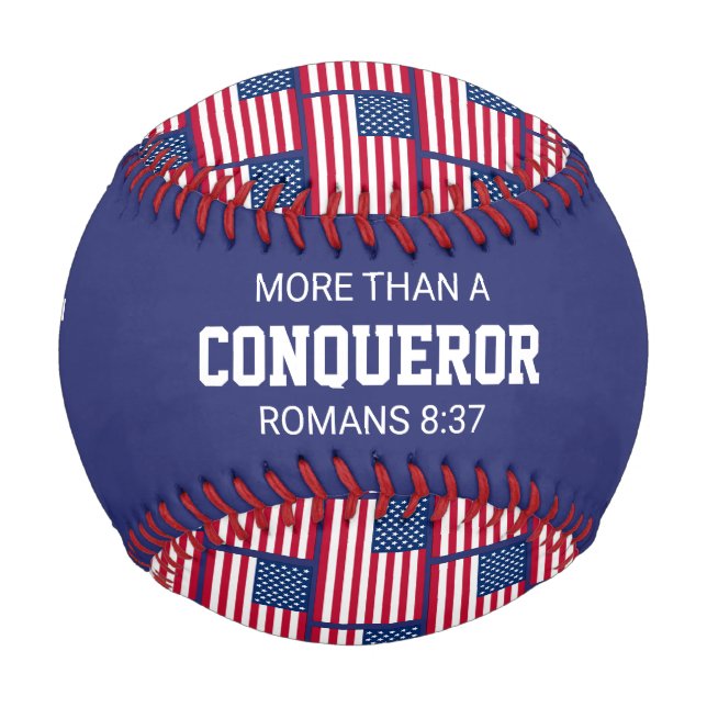 MORE THAN CONQUEROR Custom Patriotic AMERICAN Flag Baseball (Front)