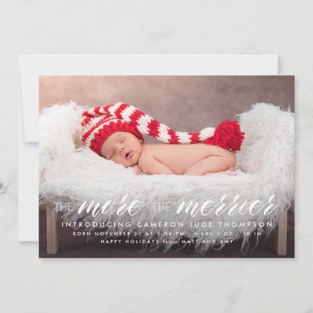 More the Merrier Holiday Birth Announcement (Front)