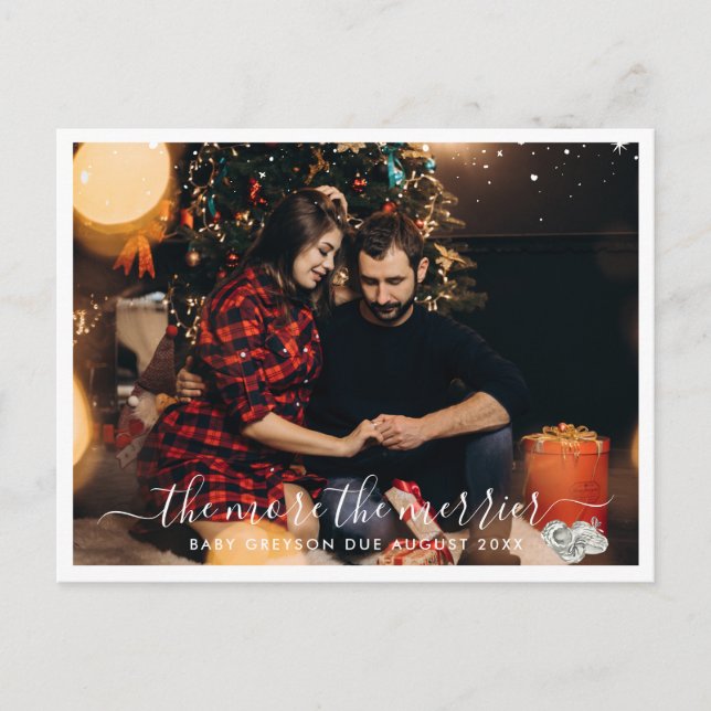 More The Merrier | Photo Pregnancy Announcement Postcard (Front)