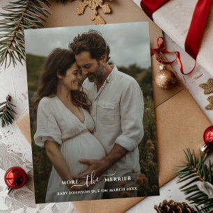 More The Merrier Photo Pregnancy Christmas Holiday Card