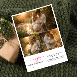 More The Merrier Red Christmas Baby Annoucement Holiday Card