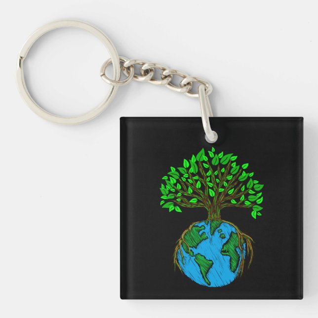 More Trees Please, Earth Day Tree Roots Key Ring (Front)